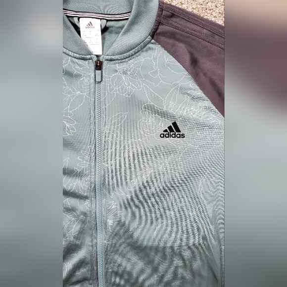 Adidas Firebird Floral Embossed Zip Up Bomber Track Jacket Teal Black - Picture 10 of 16